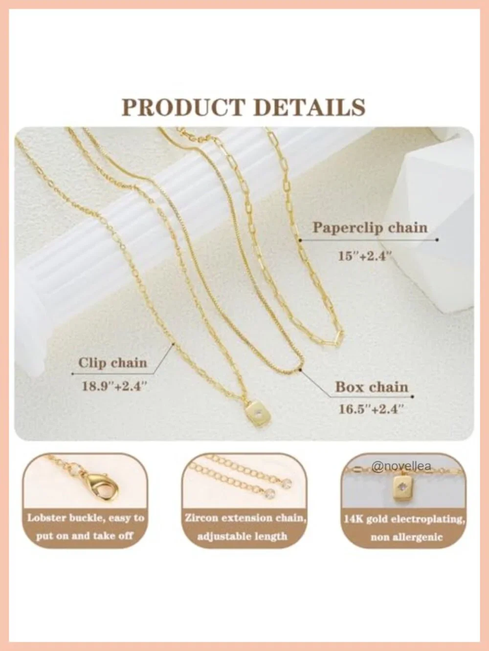Gold Plated Layered Necklace Set 3 Pack Stackable Pendant Chains for Women